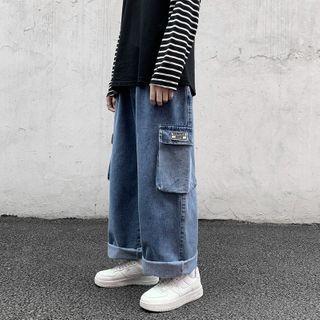 High-waist Applique Pocket Detail Jeans