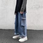 High-waist Applique Pocket Detail Jeans