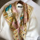 Printed Silk Neck Scarf Pink & Gold - One Size