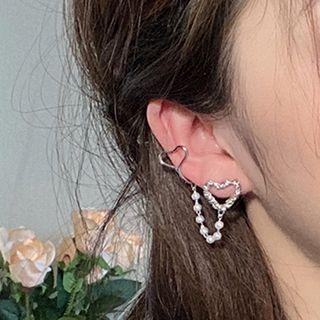 Faux Pearl Heart Chain Ear Cuff