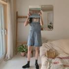 Washed Denim Overall Shorts Blue - One Size