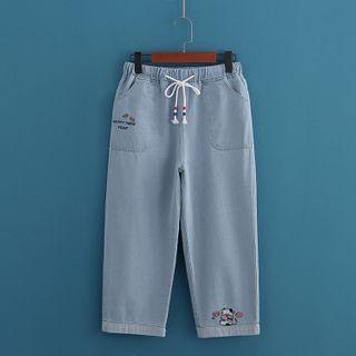 Dairy Cow Embroidered Cropped Jeans