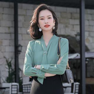 Tie-neck Blouse / Dress Pants / Mini Pencil Skirt / Set