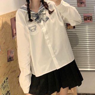 Sailor Collar Bow Long-sleeve Blouse
