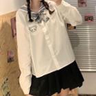 Sailor Collar Bow Long-sleeve Blouse