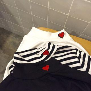 Heart Embroidered Turtleneck Long Sleeve Top