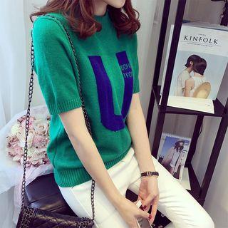 Lettering Short-sleeve Knitted Top