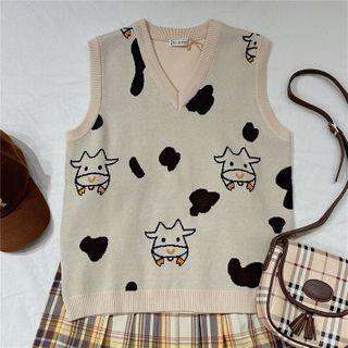 Cow Sweater Vest Almond - One Size