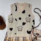 Cow Sweater Vest Almond - One Size