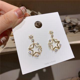 Rhinestone Star Drop Earring 1 Pair - Silver Needle - As Shown In Figure - One Size