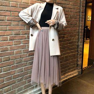 Double-breasted Blazer / Reversible Midi Accordion Pleat Skirt