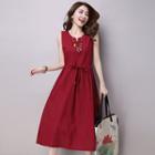 Plain Drawstring Sleeveless A-line Dress