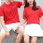 Couple Matching Set: Lettering Short Sleeve T-shirt + Shorts / Set: Short Sleeve T-shirt + Pleated Skirt