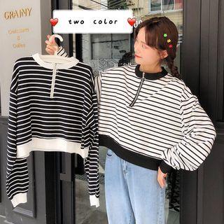 Striped Zip Placket Sweatshirt