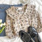 Puff-sleeve Floral Print Peter Pan Collar Cropped Shirt Floral - One Size