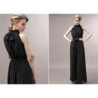 Sleeveless Tie-waist Maxi Dress Black - One Size