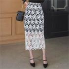 Lace-overlay Long Pencil Skirt