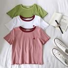 Heart Embroidered Panel Slim-fit Short-sleeve Top