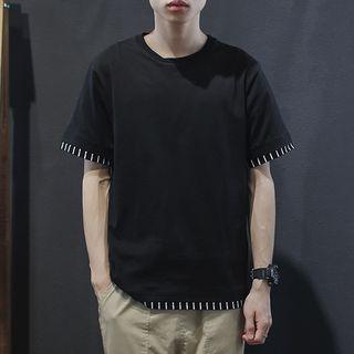 Short-sleeve Stripe-trim Crew-neck T-shirt