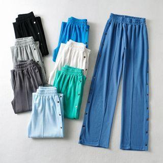 Buttoned Hem Straight Leg Sweatpants