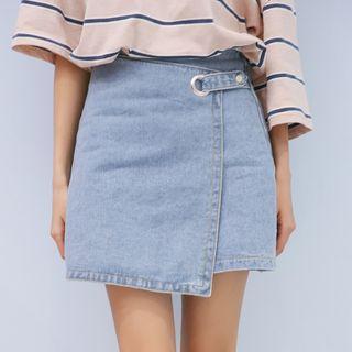 Wrap Front A-line Denim Skirt