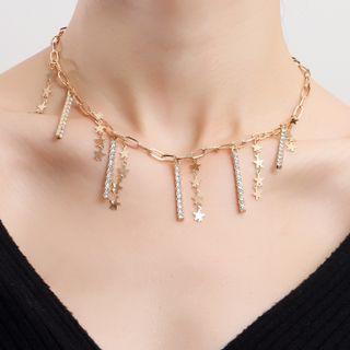 Star Rhinestone Fringed Alloy Choker Gold - One Size