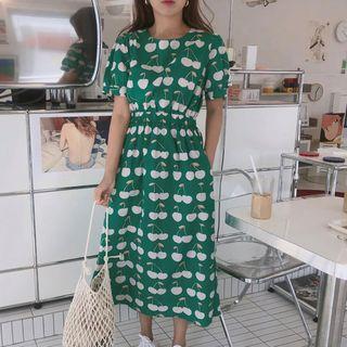 Cherry Print Crewneck A-line Dress
