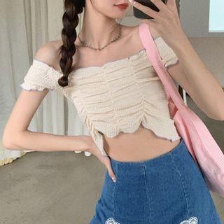 Short-sleeve Off-shoulder Crinkle Top