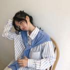 Mock-two Striped Long-sleeve Loose-fit Shirt
