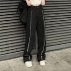 Mid Rise Contrast Trim Wide Leg Jeans
