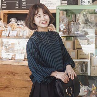 Pinstripe Puff-sleeve Chiffon Top