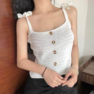 Sleeveless Drawstring Strap Knit Top