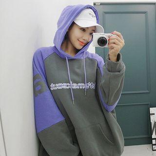 Tall Size Color-block Printed Hoodie