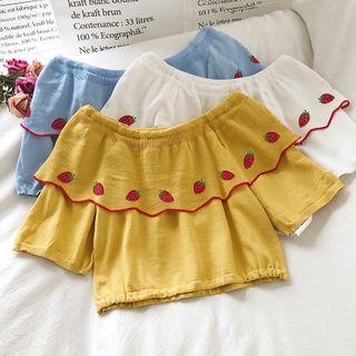 Off-shoulder Short-sleeve Crop Knit Top