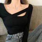 Long-sleeve Asymmetrical Cutout Fitted T-shirt
