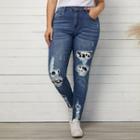 Plus Size Mid Waist Distressed Leopard Patched Straight Leg Jeans
