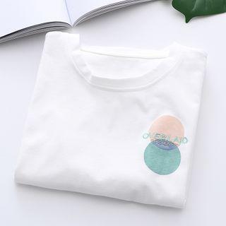 Letter Embroidered Printed Short-sleeve T-shirt White - One Size