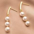 925 Sterling Silver Rhinestone Faux Pearl Drop Earring 1 Pair - Gold - One Size