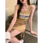 Drawstring-side Printed Mini Tank Dress / Loose-fit Light Henley
