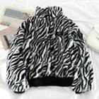 Zebra Print Stand-collar Fleece Jacket