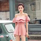 Ruffle Off-shoulder Wide-leg Playsuit