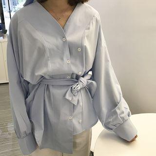 Tie Waist V-neck Blouse