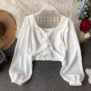 Lantern-sleeve Cropped Top