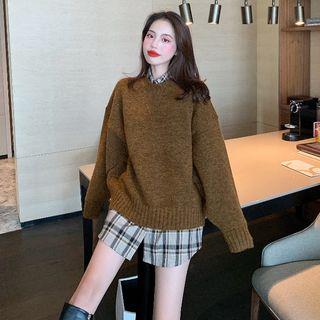 Plaid Shirt / Long-sleeve Plain Sweater