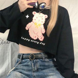 Cartoon Printed Long-sleeve Cropped Top