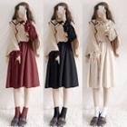 Flared-cuff Midi A-line Dress / Cape