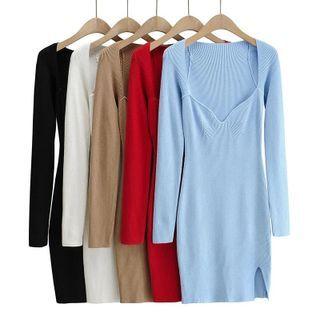 Long-sleeve Sweetheart Neckline Mini Sheath Dress