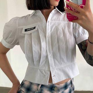 Short-sleeve Letter Embroidered Crop Shirt