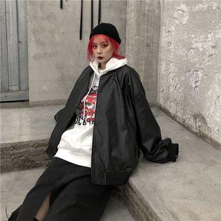 Couple Matching Embroidered Faux Leather Bomber Jacket