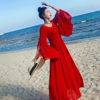 Bell-sleeve A-line Maxi Sundress
